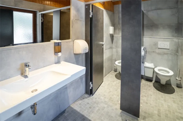 Natur-Camping Langenwald im Schwarzwald 13 Helle, Moderne Sanitärgebäude mit Einzeltoiletten und Waschbecken im Camping Langenwald